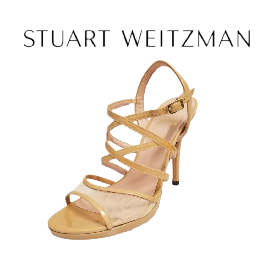 Stuart Weitzman Strappy Leather & Mesh Nude Sandal Made in Spain 6
